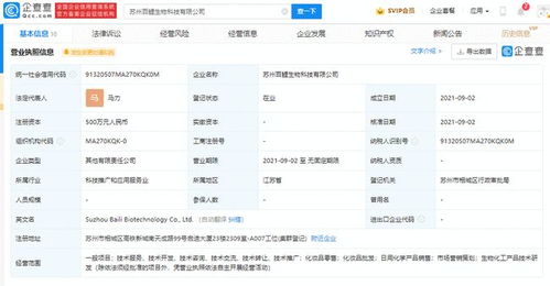 百雀羚于苏州成立生物科技公司,注册资本500万元